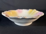 antique pink scalloped serving bowl, porcelain