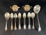 Assortment Of Silverplated Flatware, Creamer & Sugar