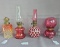 4 minature cranberry lamps