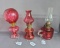 3 minature cranberry lamps