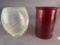 2 large petticoat lamp shades 1 pidgeon blood, 1 blue/green opal swirl
