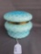Blue quilted satin covered dresser jar