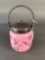 Pink Victorian art glass cracker jar