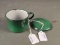 Green banded cup and advertising saucer