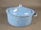 Large blue mottled granite cooking pot with lid