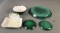 5 pieces early green banded granite ware
