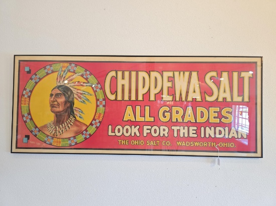 Large Chippewa Salt advertising banner, early, all original