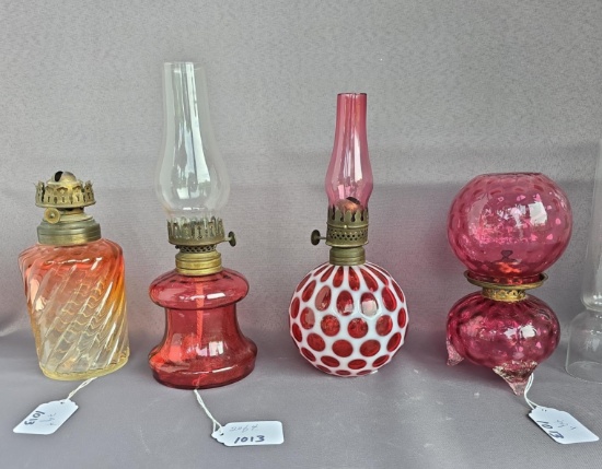 4 minature cranberry lamps