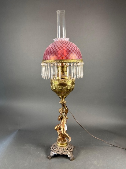 Victorian cherub table lamp cranberry