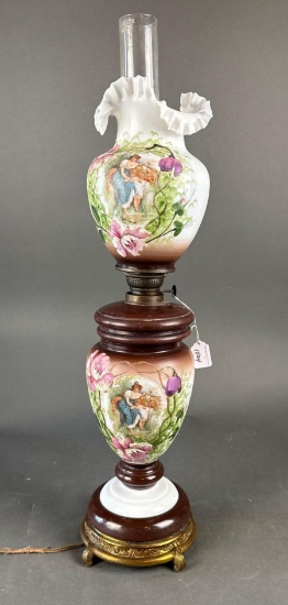 Victorian painted porcelain "Gone with the Wind" style lamp