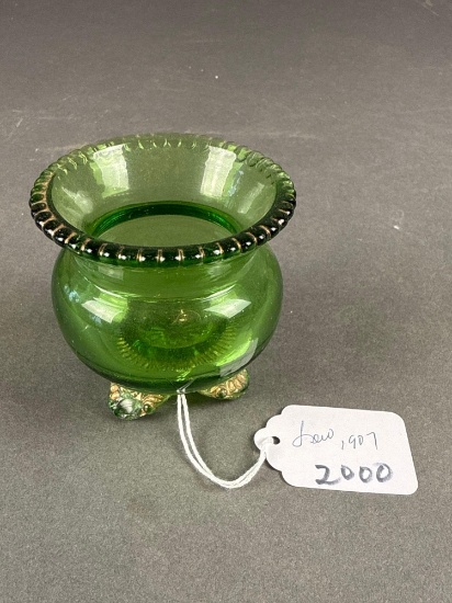 Green Coronado green souvenir vase from Lewiston 1907