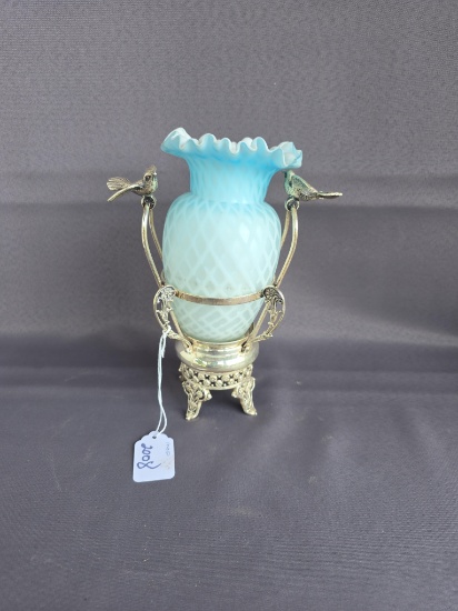 Blue quilted mop vase