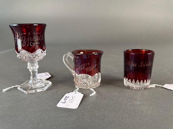 3 ruby flashed souvenir items, Stites, and Nez Perce
