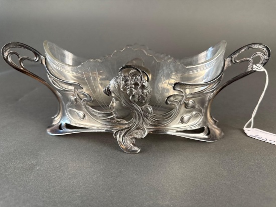 Wurttembergische Metallwarenfabrik Art Nouveau silver frame with cut glass insert Centerpiece