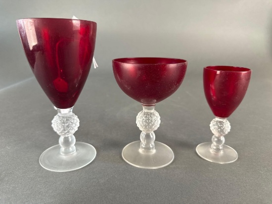 16 Ruby glasses with crystal stems