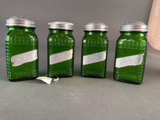 Owens-Illinois/hoosier green glass shakers set of 4