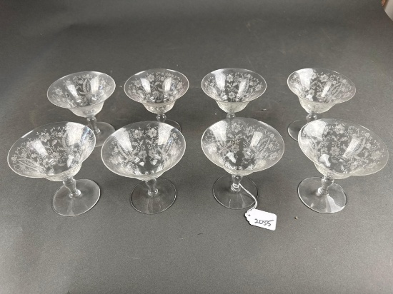 Set of 8 floral etched crystal stems