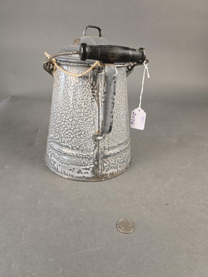 Grey granite ware coffee pot