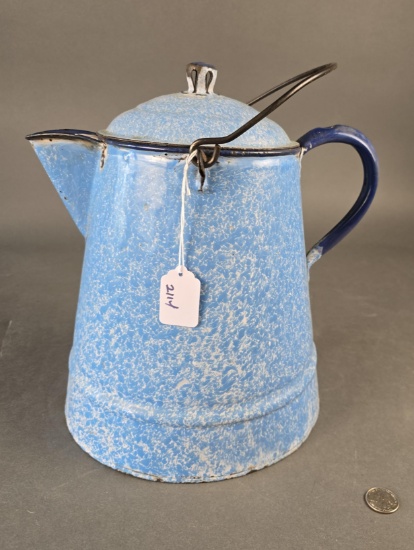 Great large blue mottled granite coffee pot