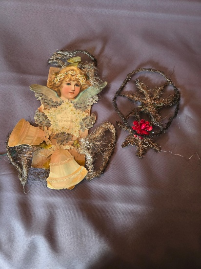 (1) large angel, (1) other paper and metal ornament