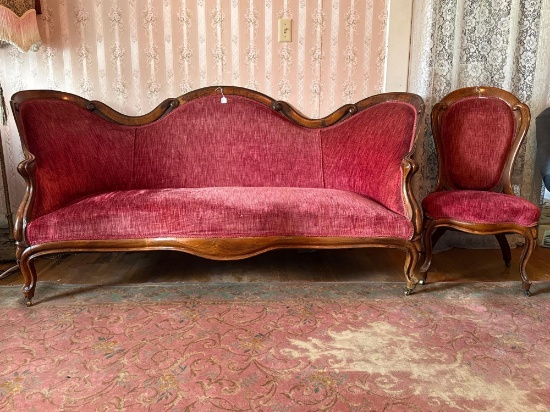 Belter sofa and chair, carved rosewood 1860's
