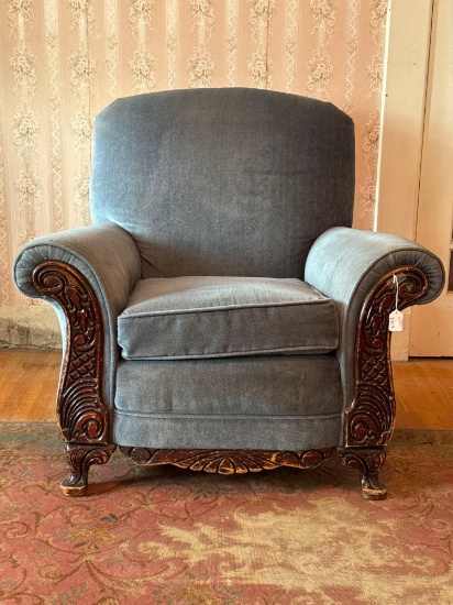 Upholstered easy chair, 1930's recovered