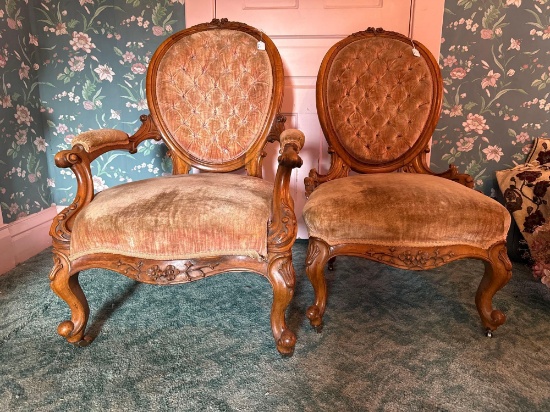 Provenance French Mr. and Mrs. Aubusson chairs