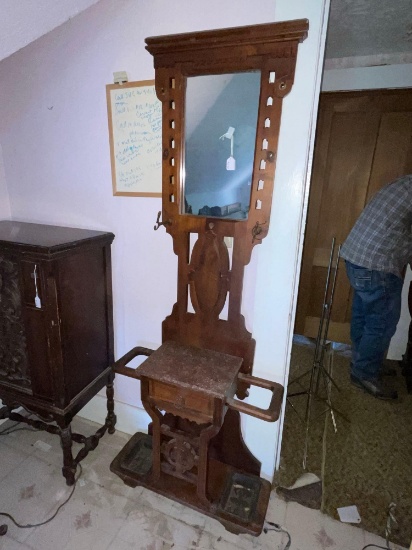 Walnut marble top hall tree
