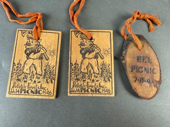 3 early potlatch souvenirs from PFI picnics 1945 and 2 from 1946