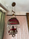 Cranberry Red hanging parlor lamp