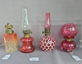 4 minature cranberry lamps