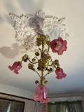 Art Nouveau cranberry 1900's electric chandelier