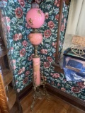 Victorian adustable all glass and brass piano lamp