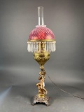 Victorian cherub table lamp cranberry