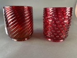 2 pidgeon blood red lamp barrel shades