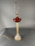 Tall red cut to clear Bohemian glass table lamp