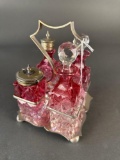 Rubina cranberry cut to clear condiment set