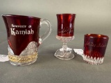 3 ruby flashed souvenir items, Stites, Kamiah and 1893