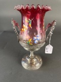 Cranberry Celery holder 1890s silver holder