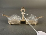 Silver and cut glass salt set