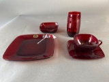 68 pcs. 1950's square ruby red luncheon dishes