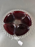 Ruby red vegetable tray with crystal underplatter