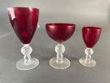 16 Ruby glasses with crystal stems