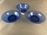 Hazel atlas depression blue bowl, 2 pyrex bowls