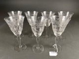 Set of 7 floral etched crystal stems