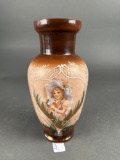 Hand painted vase with transfer of girl and kitten