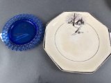 2 Lewiston souvenir plates Hinkle and Code 1918, one blue