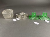 4 pc Depression Glass, Square Candle Sticks