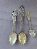 3 native sterling souvenir spoons