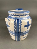 Blue stoneware cookie jar